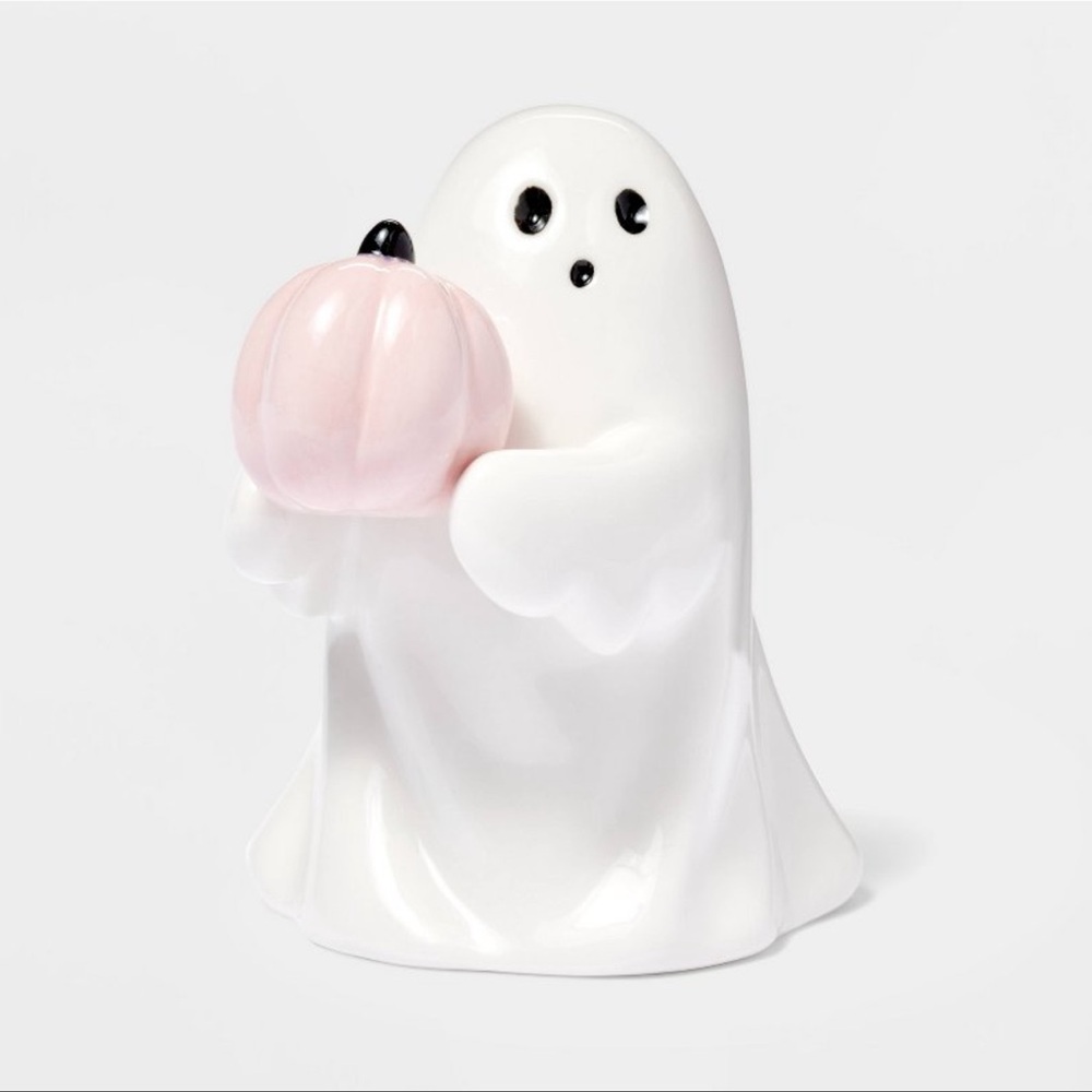 Target / Hyde & EEK! Ceramic Ghost w/ Pink Pumpkin - Halloween Decor